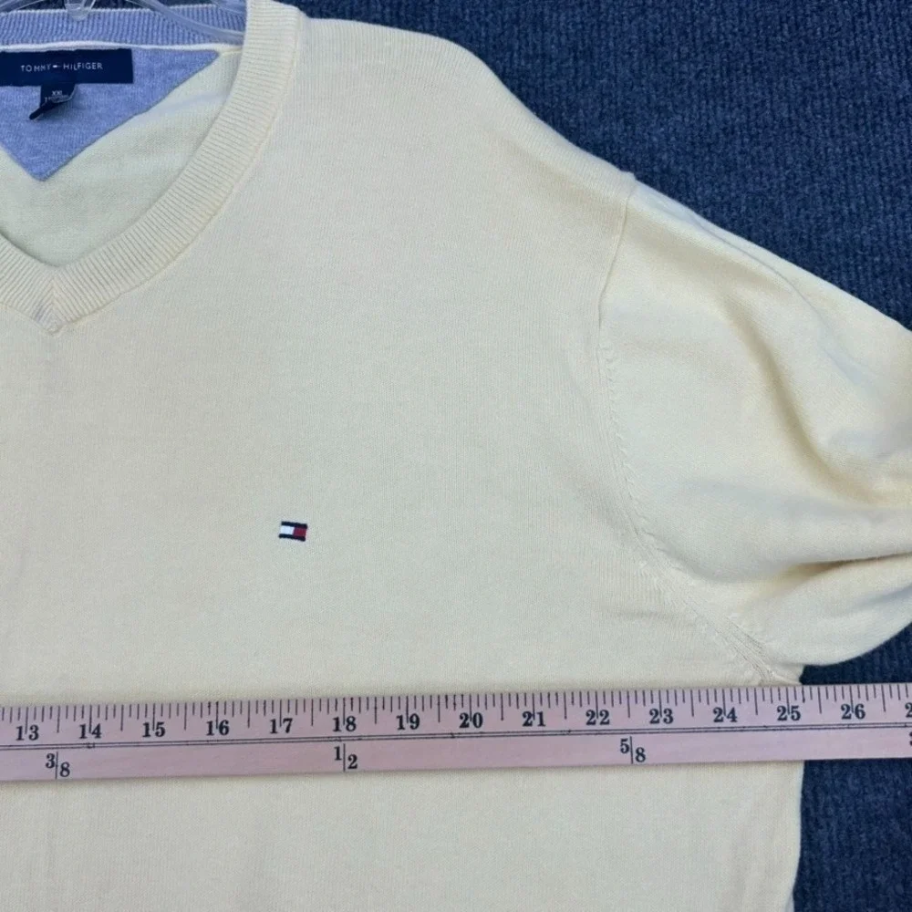 TOMMY HILFIGER Men's V-Neck Men's Sweater Long Sleeve Cotton Yellow Preppy 2XL